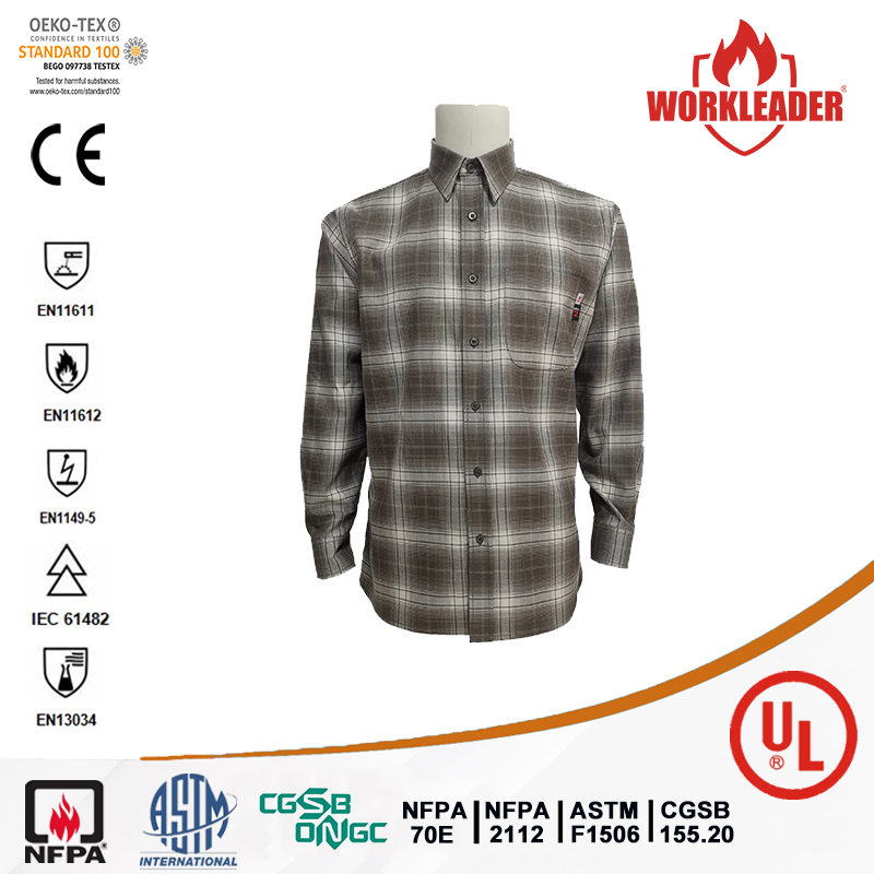 NFPA2112 Flame Retardant Classic Shirt Fr 88%Cotton12%Nylon Plaid workwear Shirt for Men