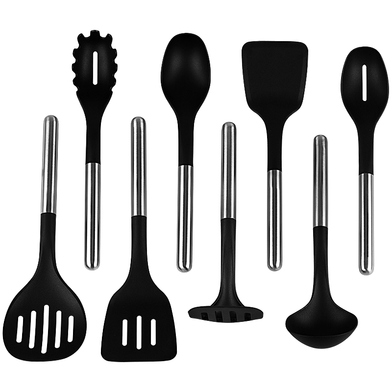 New Design 8pcs FoodGrade Heat Resistant Nylon Utensil Set Cooking Tools with Stainless Steel Handle