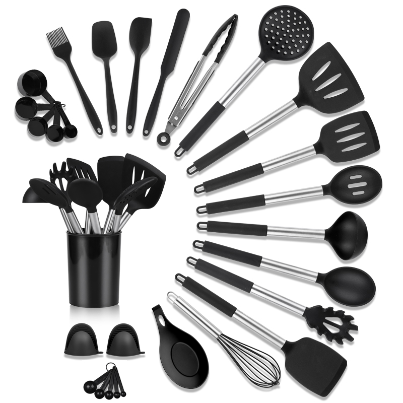 Non-stick Heat Resist Silicone Cooking Utensil Set With Stainless Steel Handle