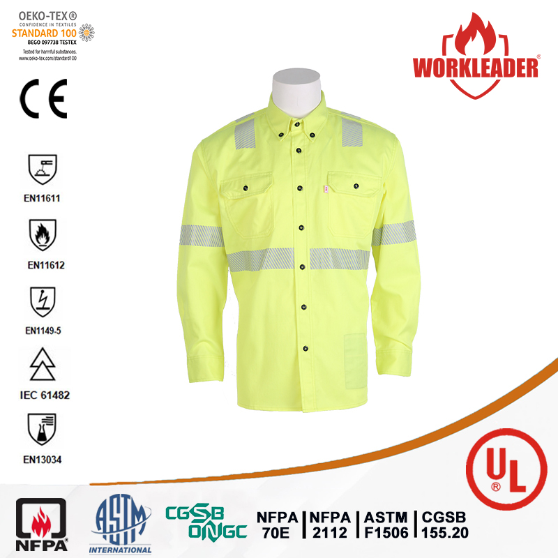 2022 new design men's flame reststant fluorescent yellow shirt with reflector