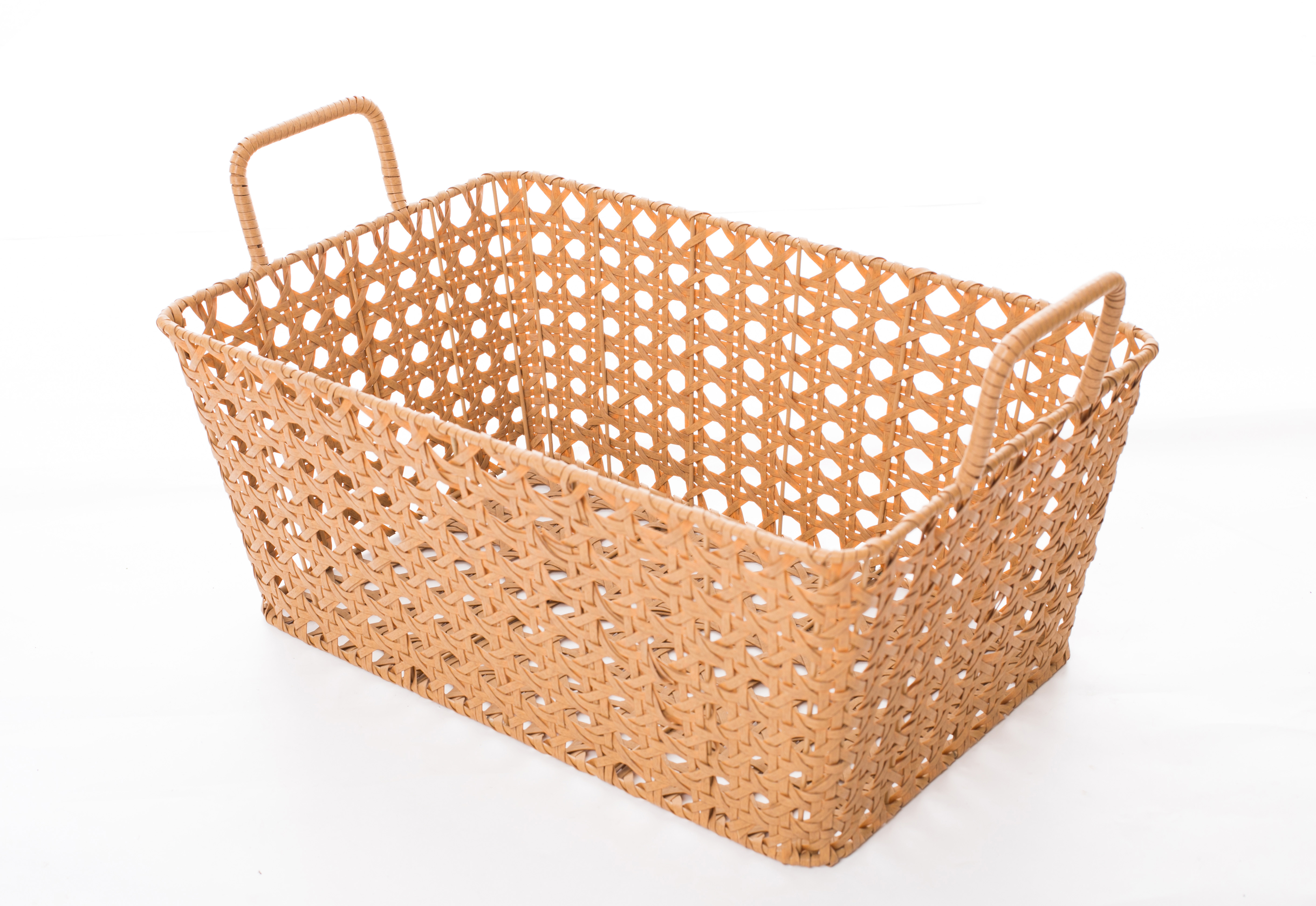 Rectangle iron and PE rattan hand woven basket with handle