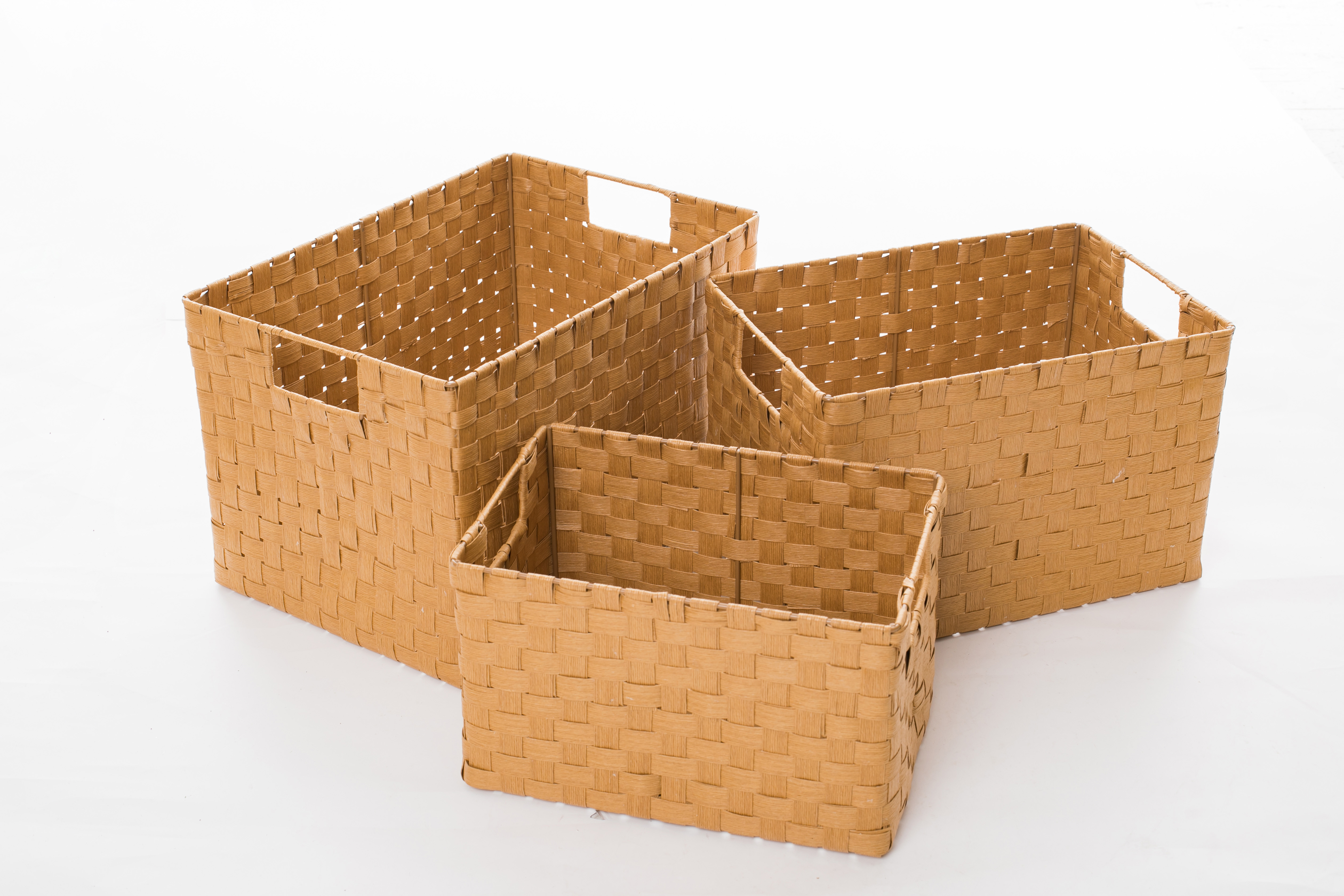 S/3 Iron and paper stripe woven storage basket