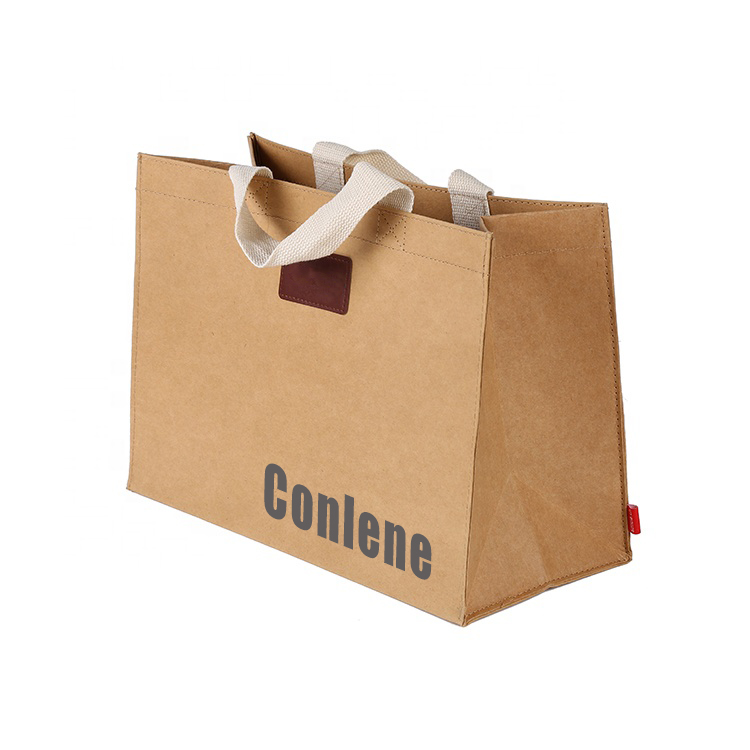 Custom logo color wholesale square reusable kraft paper tote bag gift bag