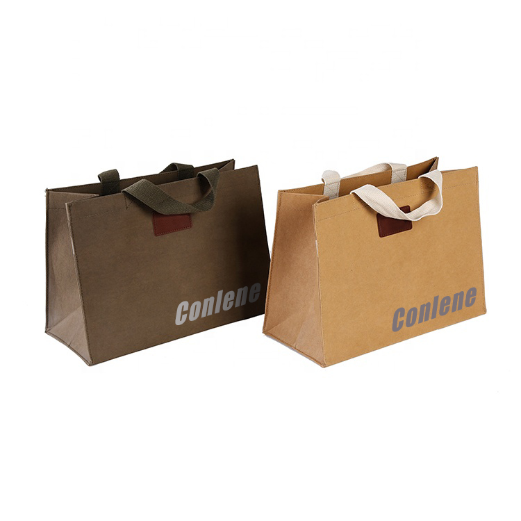 Wholesale customizable logo color washable kraft paper square gift bag tote bag