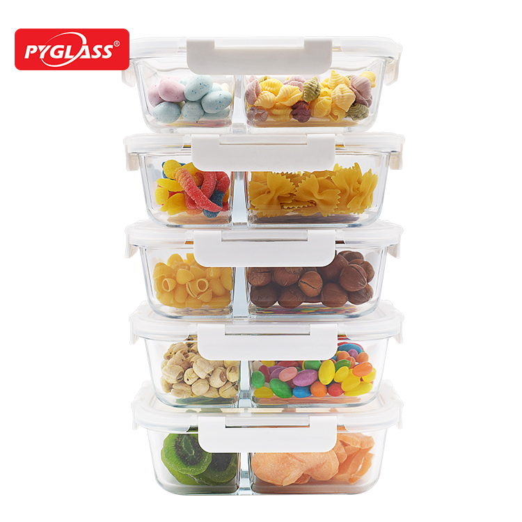 Glass food container with 2 compartments