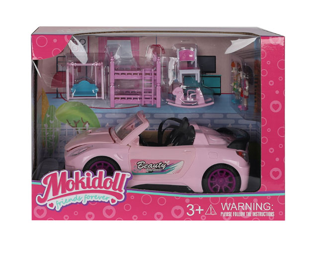 DOLL SET (CAR WITH LIGHT/SOUND,with rocking chair, staircase)