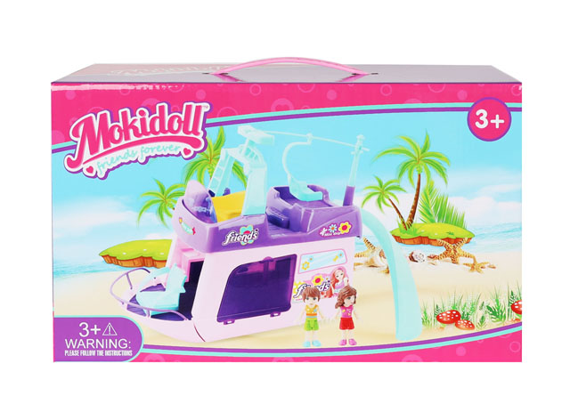 Yacht With Male And Female Dolls, Outdoor Table And Chair Suit
