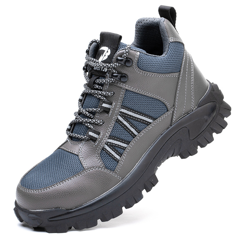 Industrial Protective Breathable Safety Shoes High Top Trainers Men Black Work Boots Steel Toe Cap