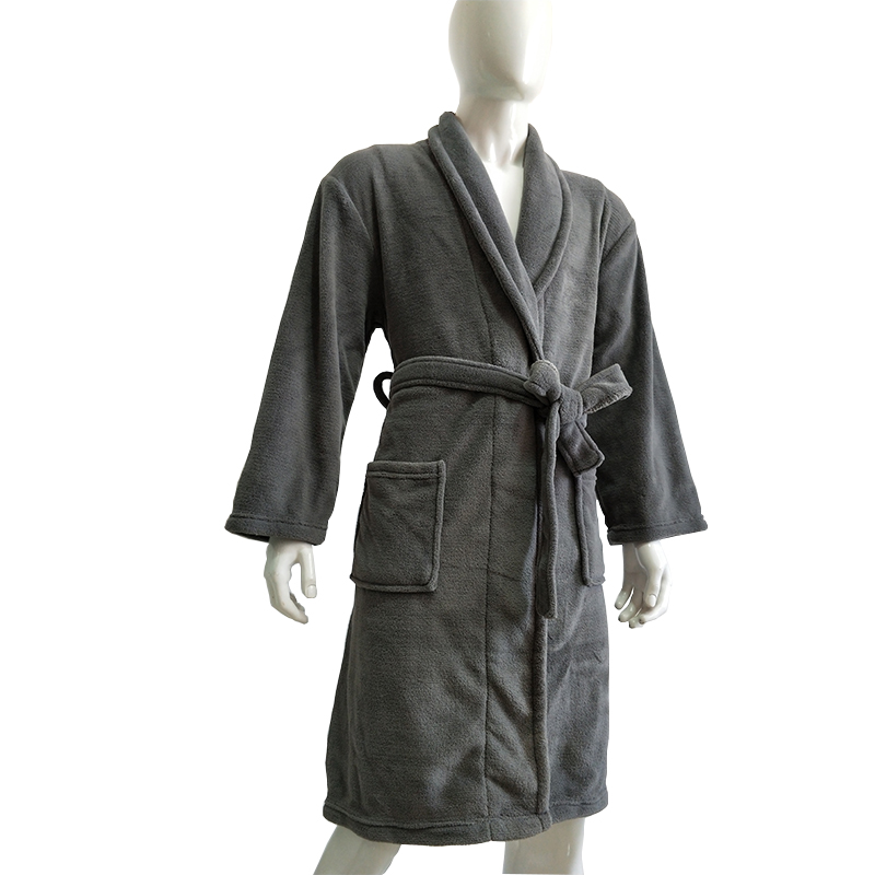 Solid flannel mens bathrobe