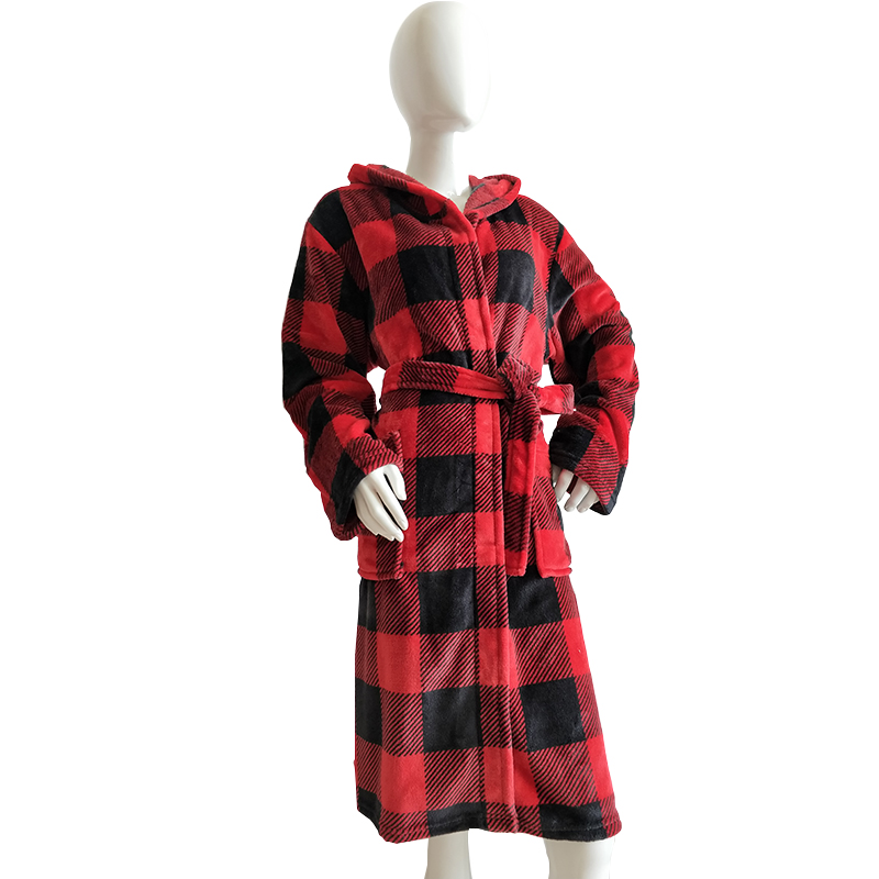 Printed flannel ladies bathrobe