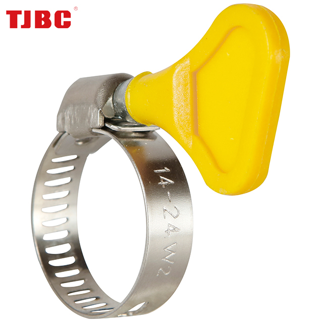 Adjustable perforated worm gear american type hose clamp with plastic handle