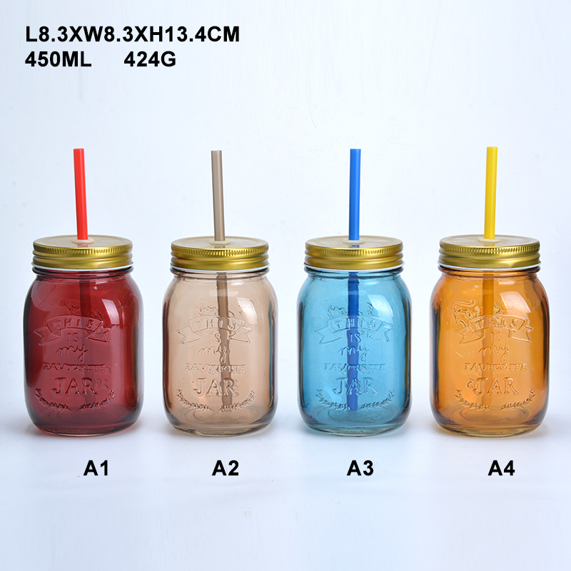 Customized glass juice bottle with straw