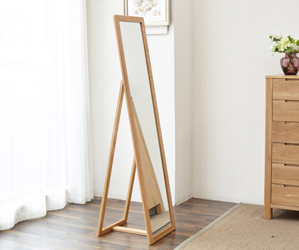 Full solid wood dressing mirror oak floor mirror long mirror simple