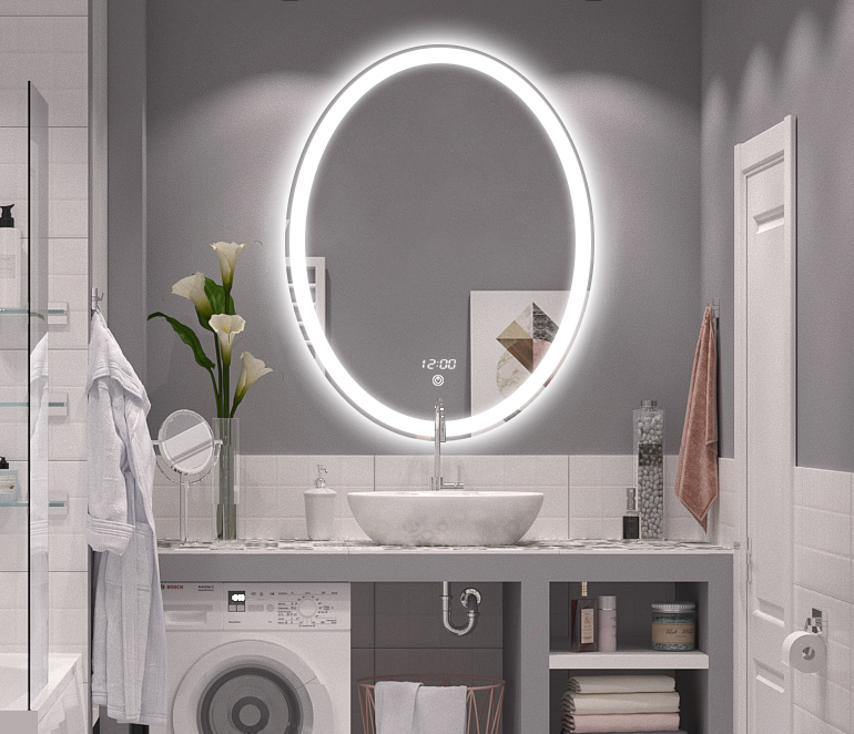 Smart bathroom mirror LED bathroom makeup wall hanging bathroom oval mirror with light