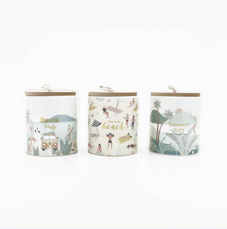Ceramic Candle With Decal+wooden Lid