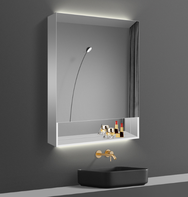 Intelligent bathroom mirror cabinet with lamp storage and integrated shelf mirror hanging wall type