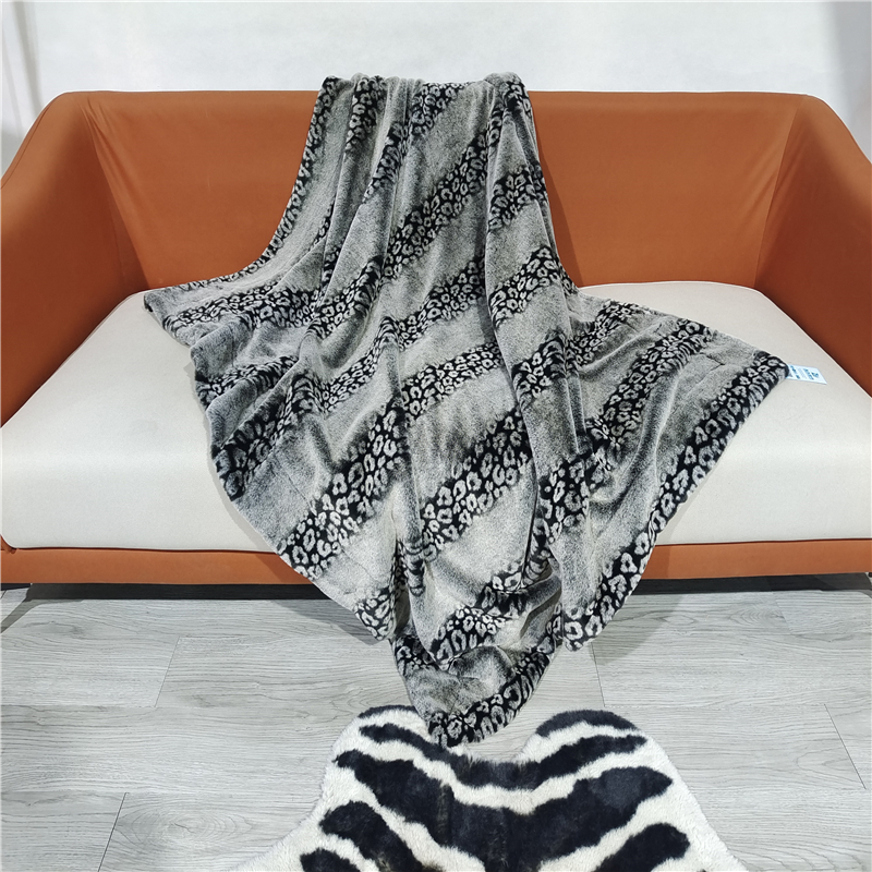 Leopard discharge printed faux rabbit fur blanket