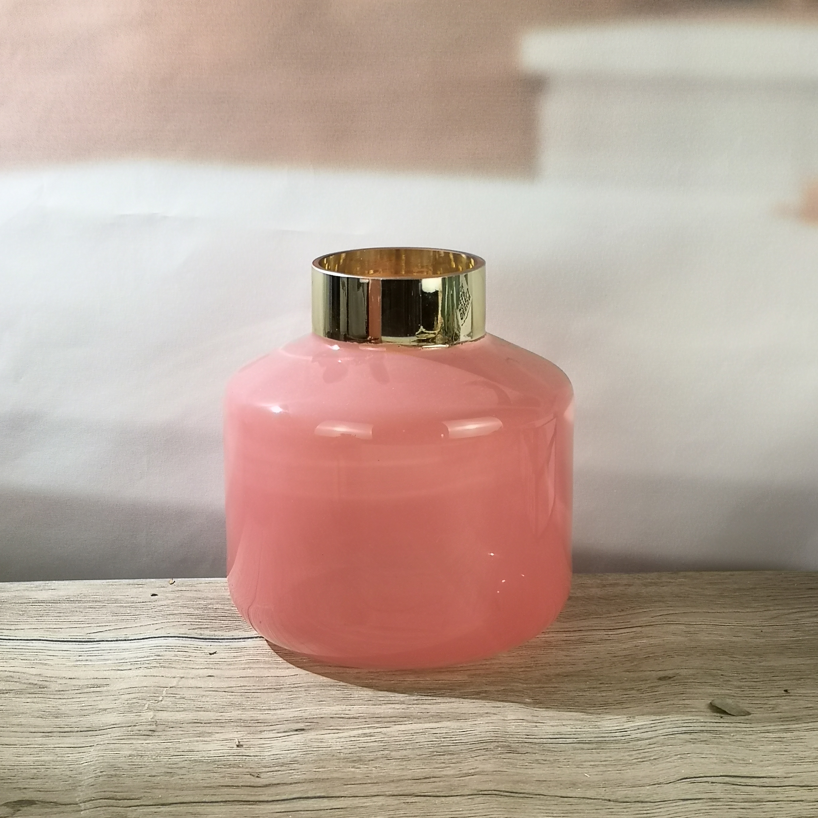 Plated Gold Effect Hot Pink Crystal Glass Vase