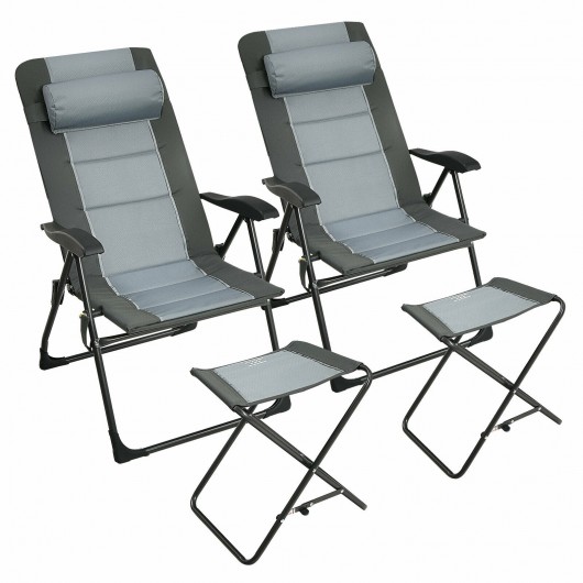 7-Position Patio Folding Dining Chair with Adjustable Set Ottoman Recliner