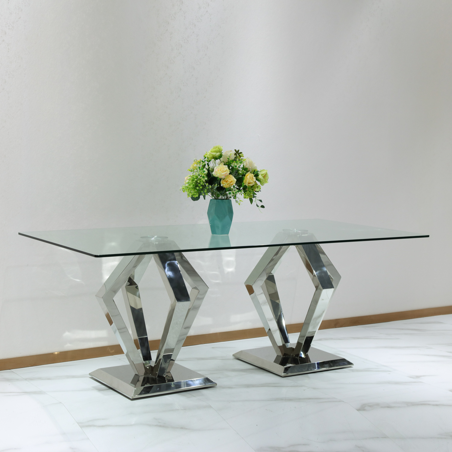 Modern Stainless Steel Home Furniture Glass Dining Table
