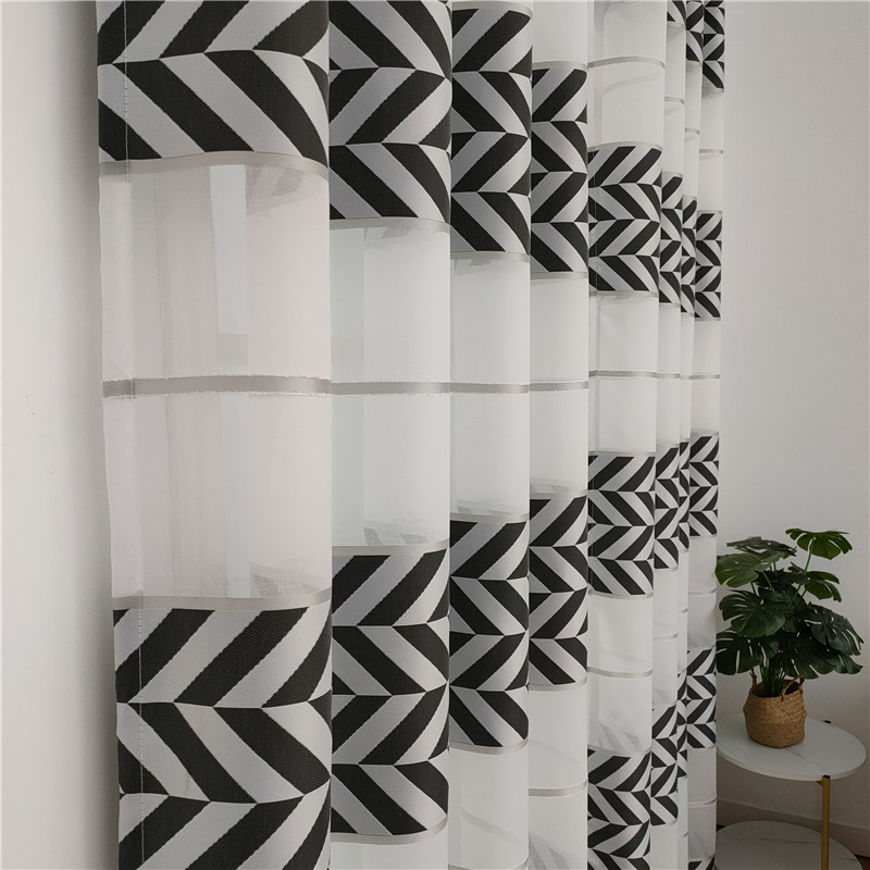 Thickened Jacquard Yarn-dyed Geometric Wave Voile Partition GRS Sheer Curtain Voile fabrics