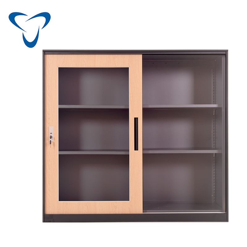 Wood grain transfer printing glass sliding door filing cabinet