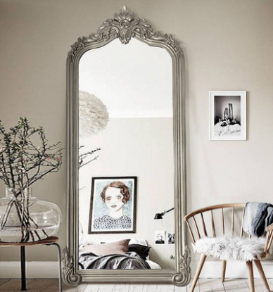 European champagne silver floor full-length mirror cloakroom carved wall mirror