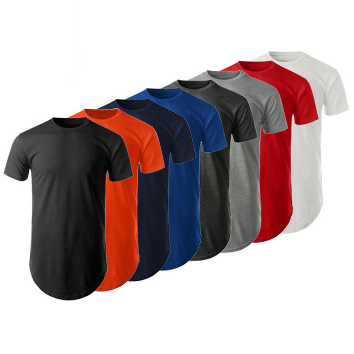 Short sleeve longline hip hop tee shirts curved hem custom streetwear t shirt with side zipper