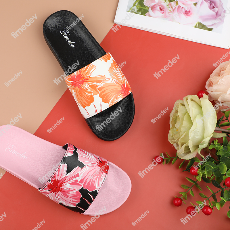000-Timedev Ladies Fashion Casual PU flower pirnting EVA Injection Slipper Slide