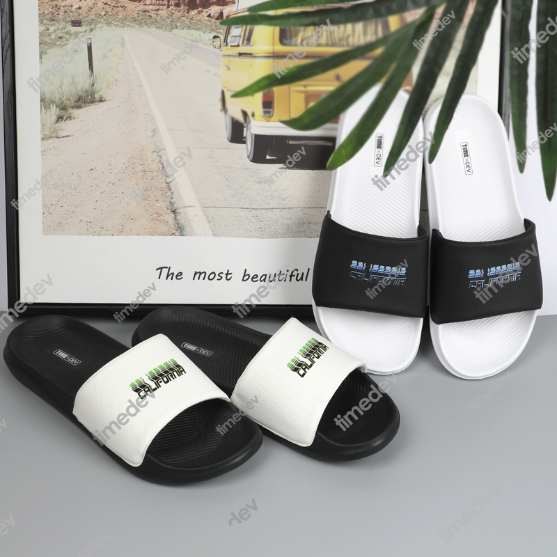 000-Timedev Men's PU upper with colorful glue printing text Casual Indoor/Outdoor Slide Slipper