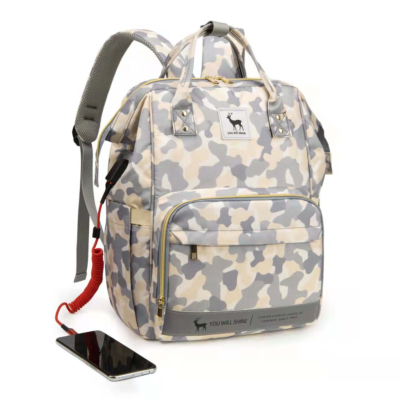 Customizable Manufacturer Built-in USB Charging Port Father Baby Fashion Maternity Diaper Bag