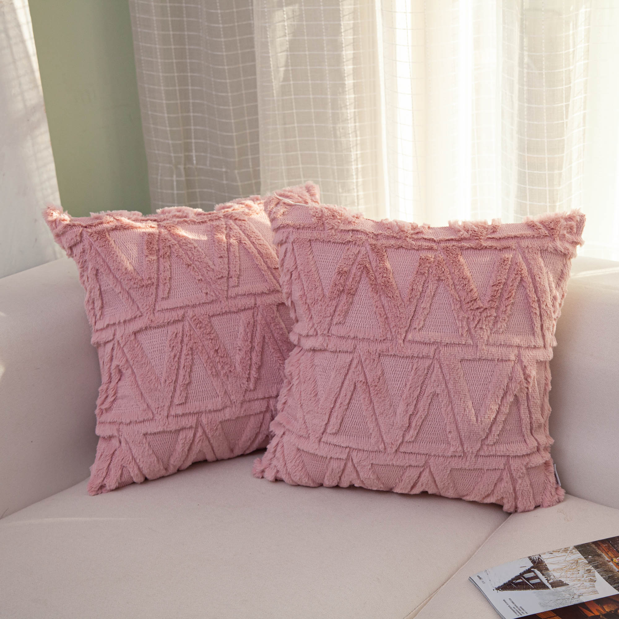 Soft Plush Short Velvet Decorative Throw Pillow Covers Pink