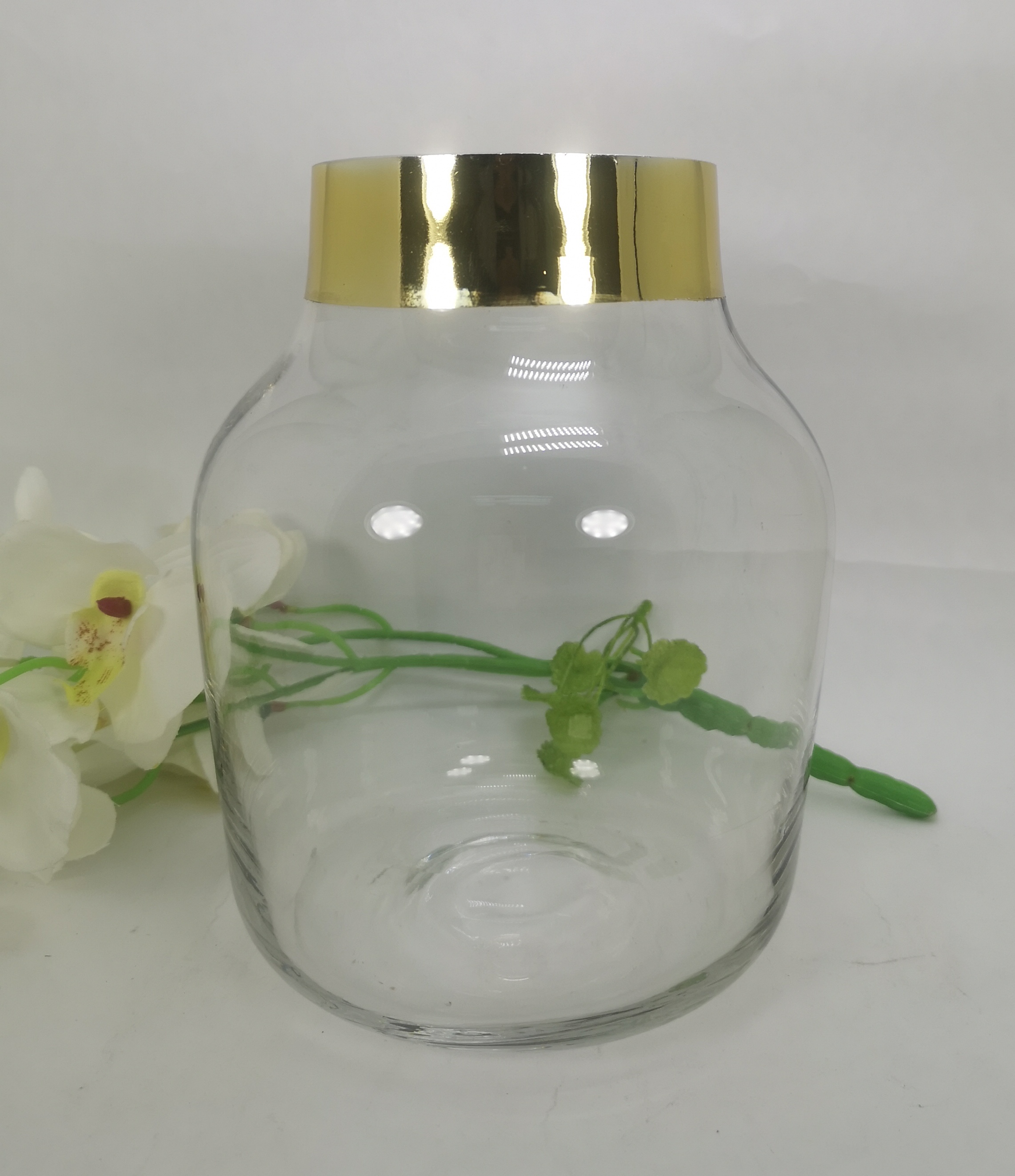 Plated Gold Effect Clear Glass Vase