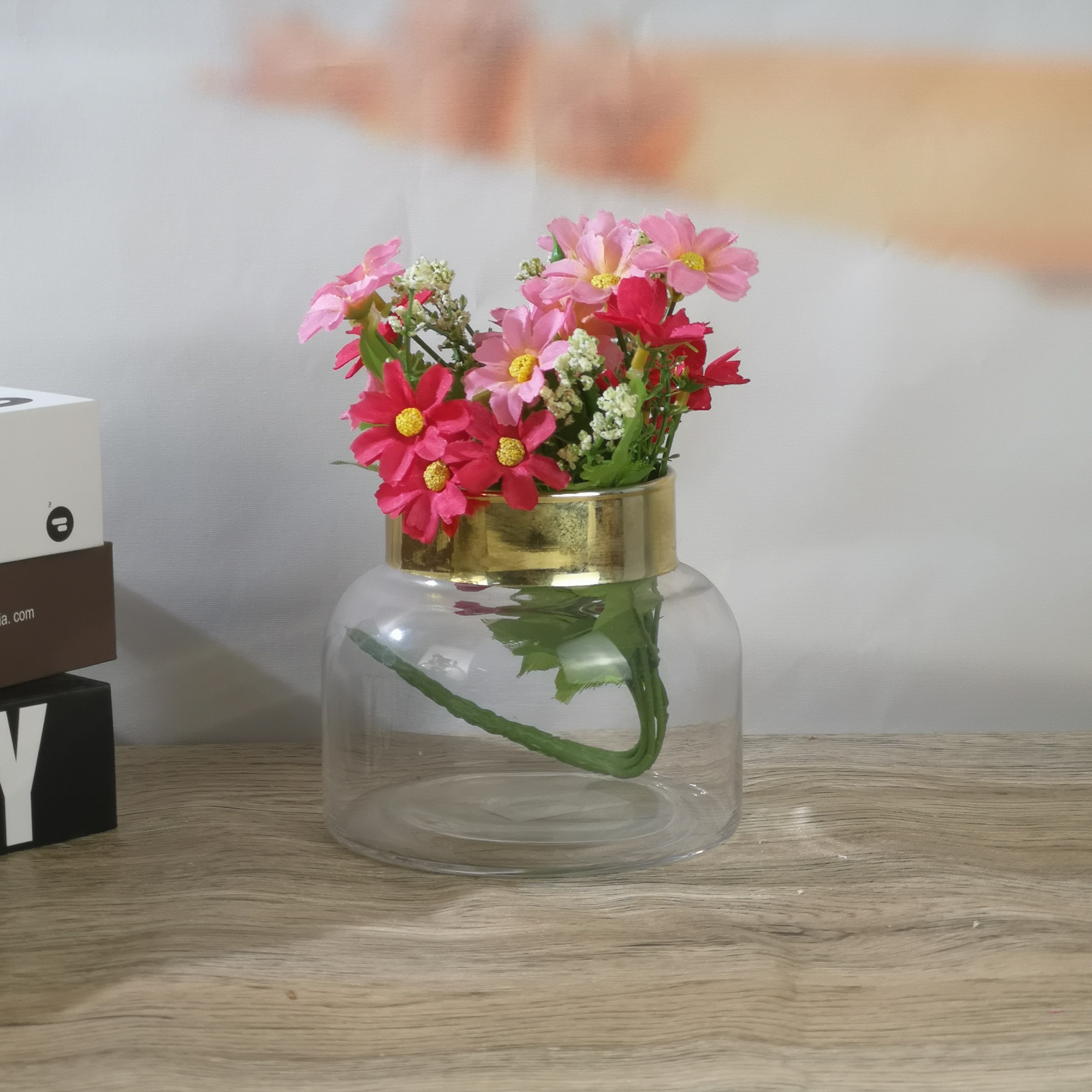 Clear Crystal Glass Vase With Plating Gold Effect
