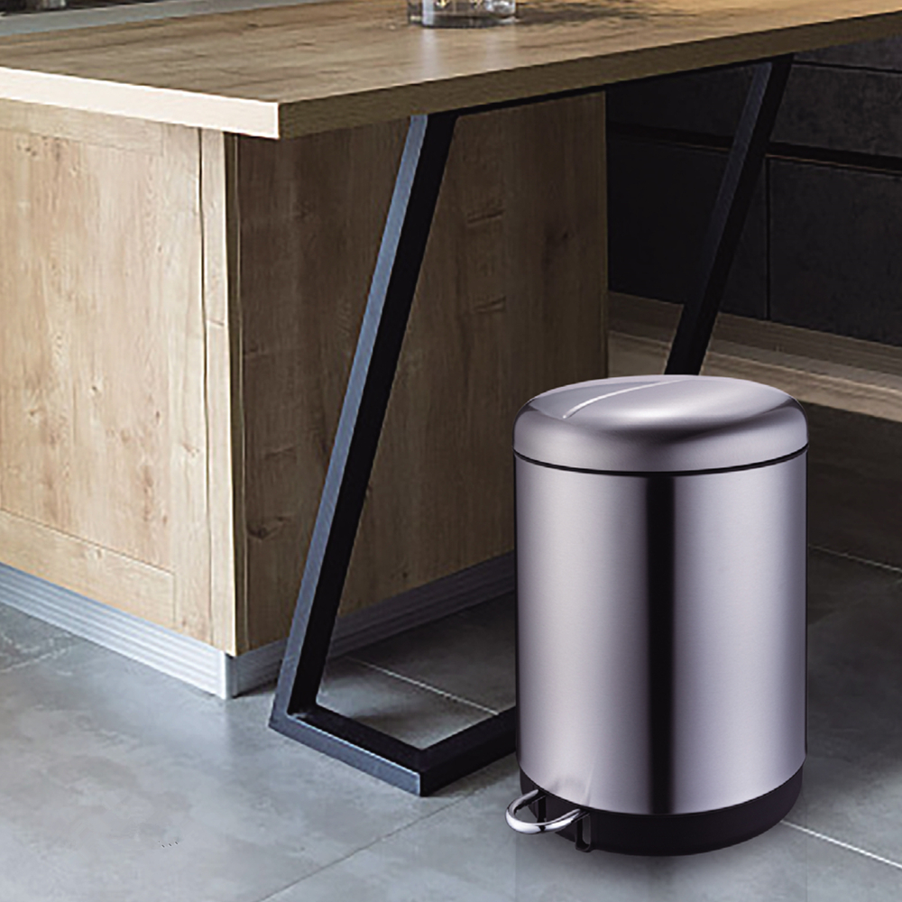 Round dual compartment step 30l kitchen recycle sorting waste bin stainless steel trash can SW6911