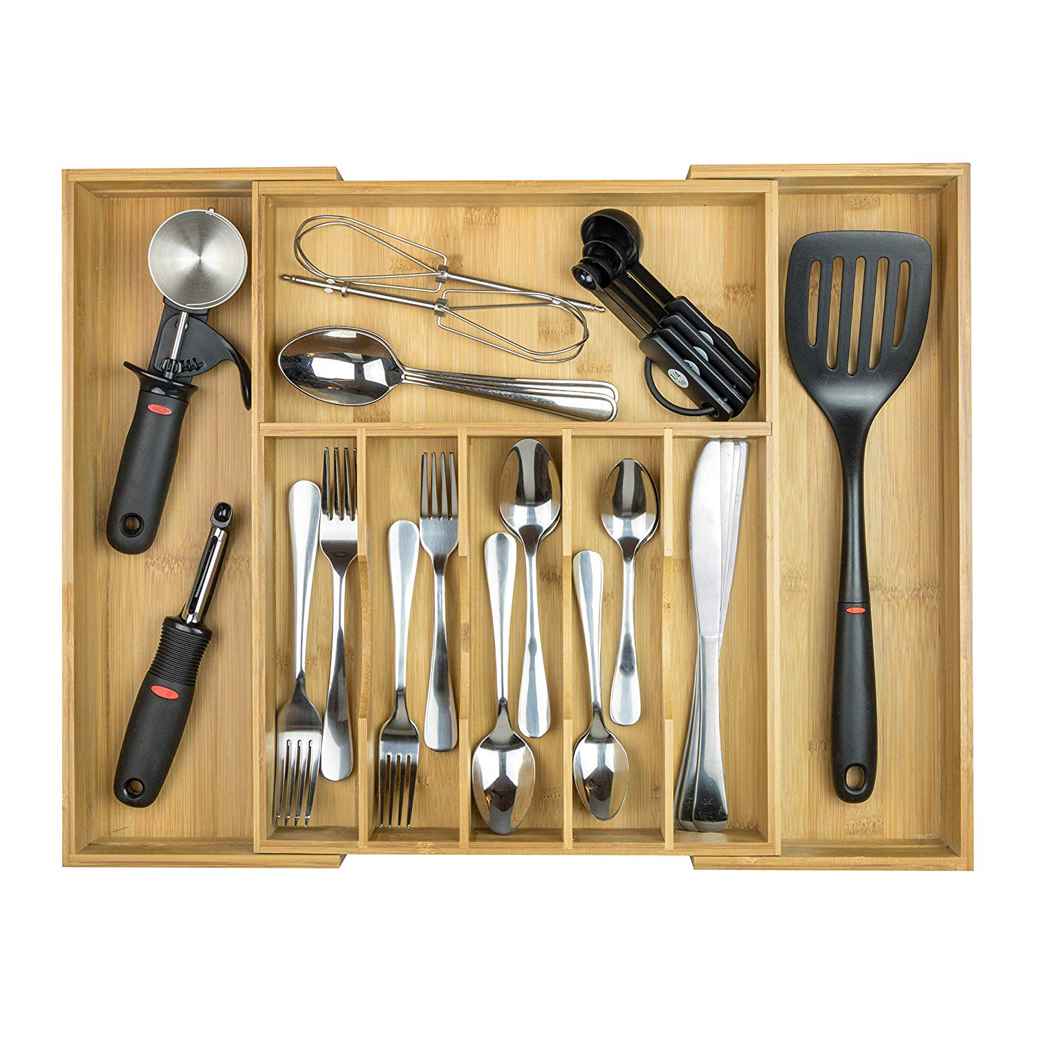 100% Bamboo Premium Kitchen Drawer Organizer for Utenslis,bamboo storage box.