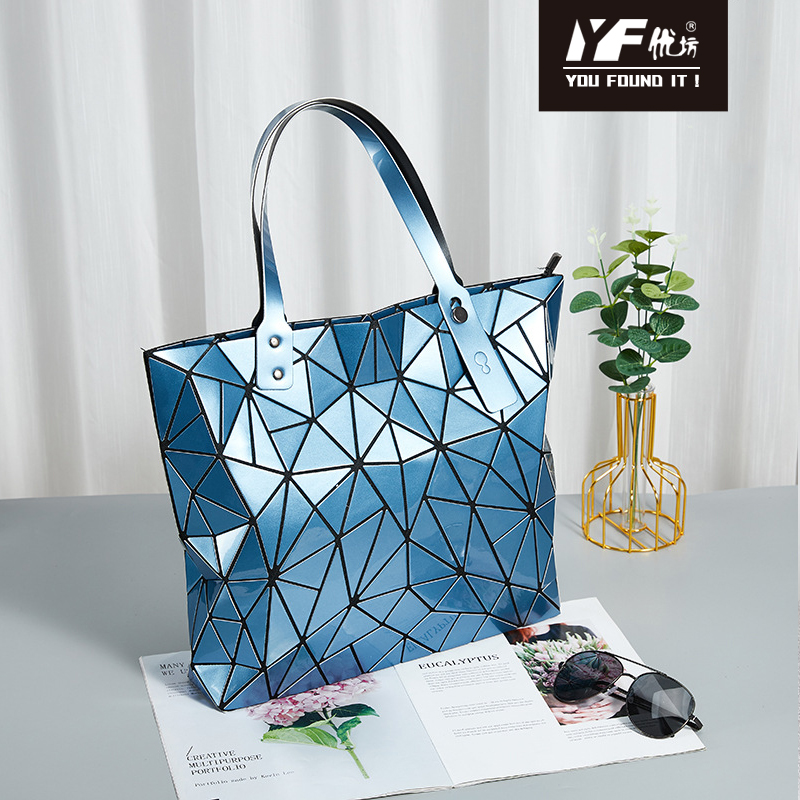 Wholesale custom geometric PU leather handle fashion shopping bags women tote bag