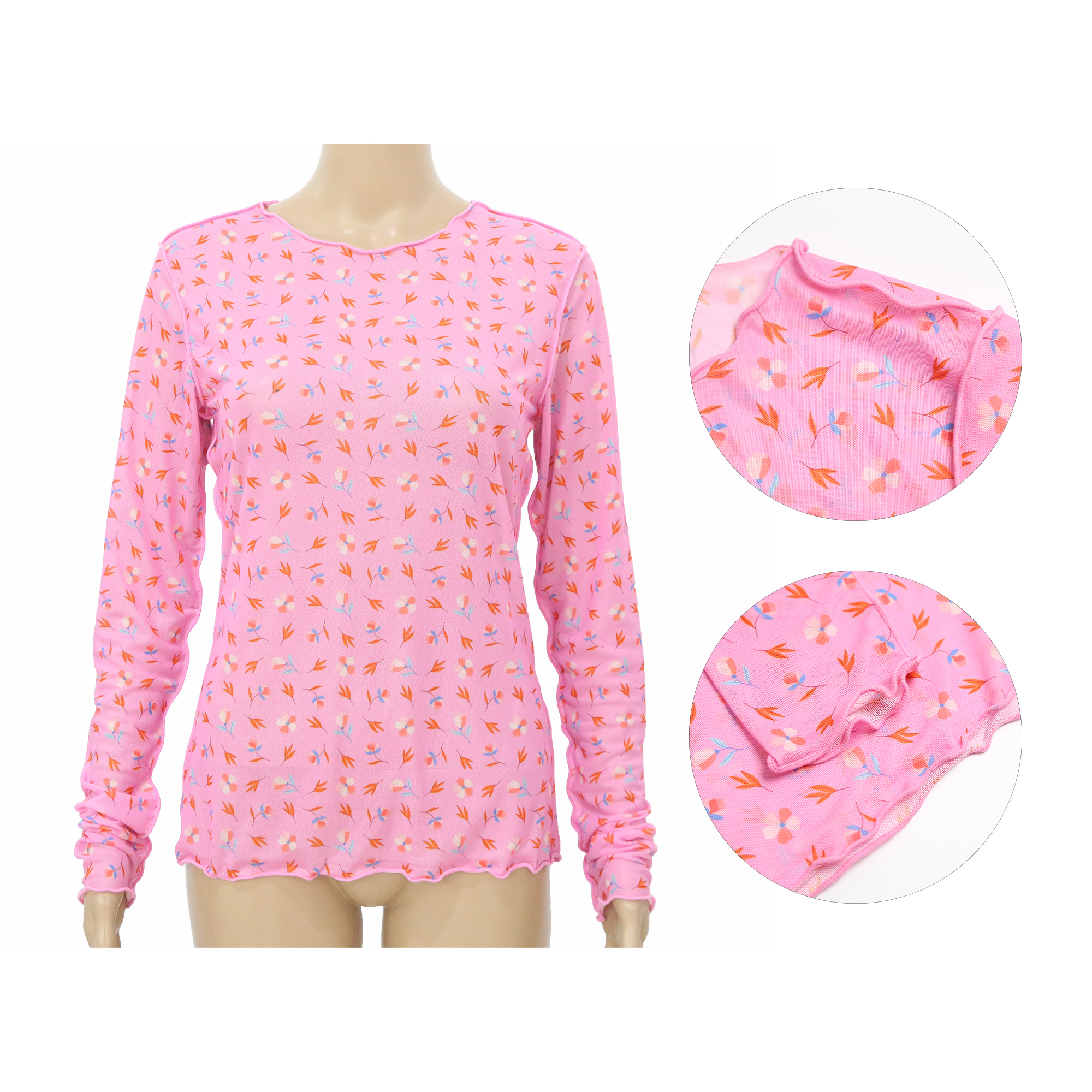 Ladies Mesh Print Long Sleeve T-Shirt