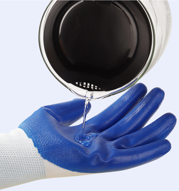 Blue Nitrile coated gloves oil-proof Nitrile plam gloves with nitrile dipping gloves smooth finished