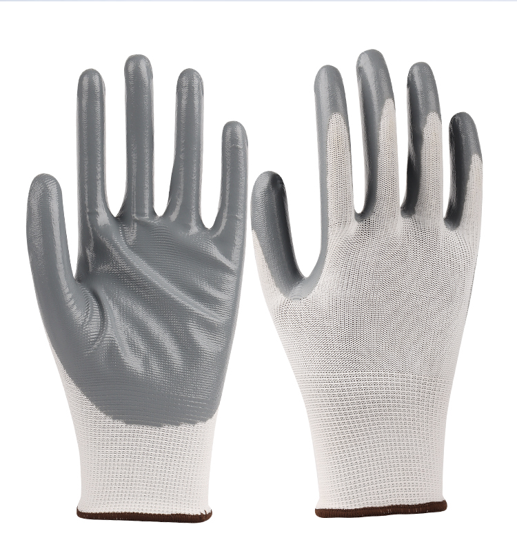 Grey Nitrile gloves oil-proof smooth finish Nitrile coated Working Gloves for industrial gloves