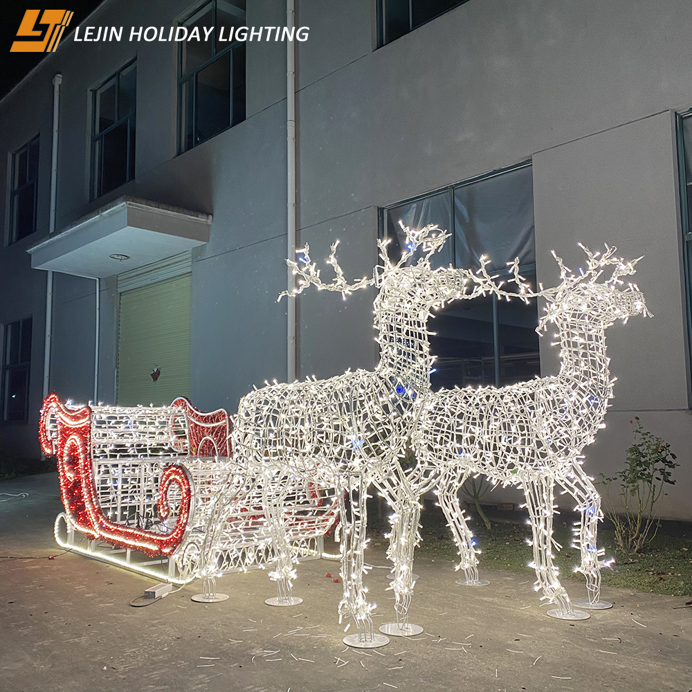 Led outdoor christmas light reindeer and sleigh 3d motif lights