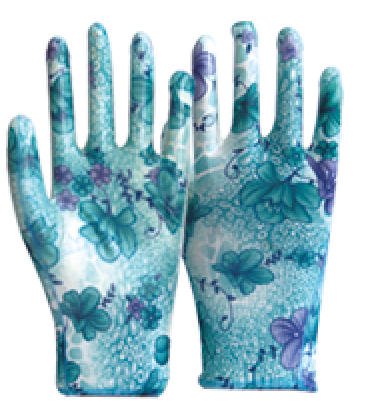 Hot Sale women printing flower colorful Coated white Nitrile Gloves /cheap garden nitrile Gloves