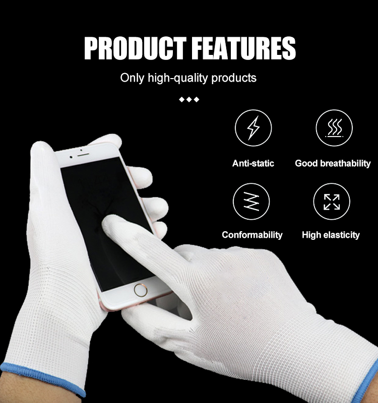 Non-slip palms pu coated gloves white PU coated gloves palm fit pu coated nylon knitted glove