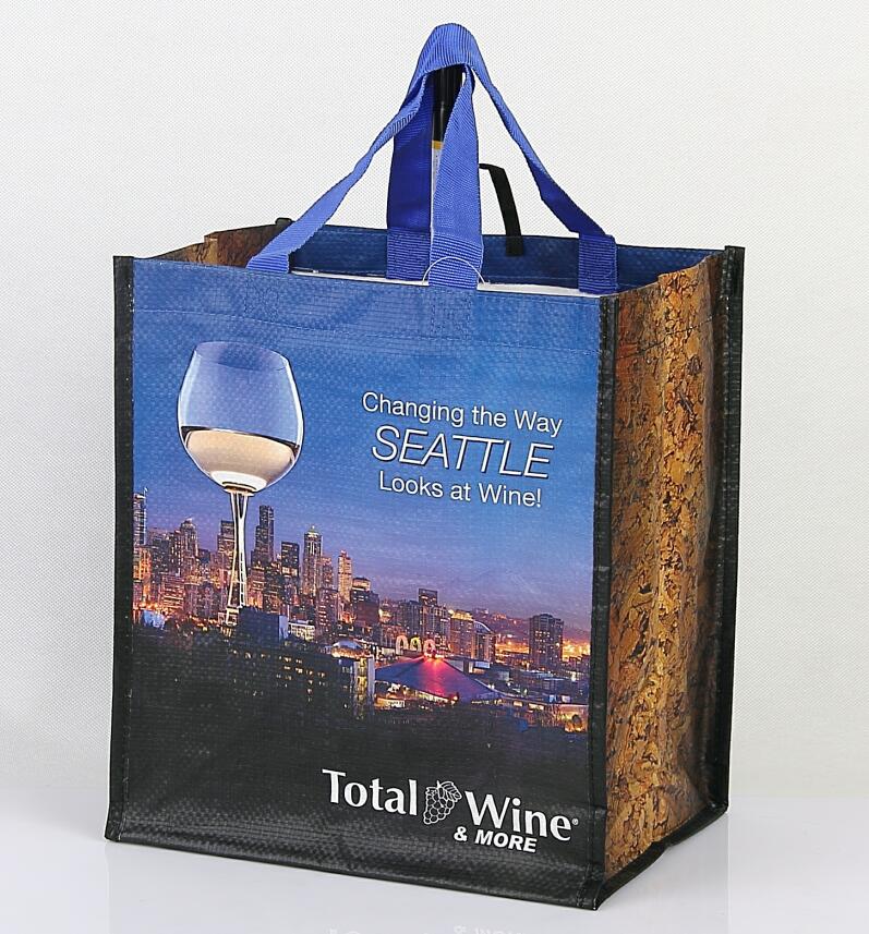 Custom printed eco supermarket shopping pp woven 6 bottle bag
