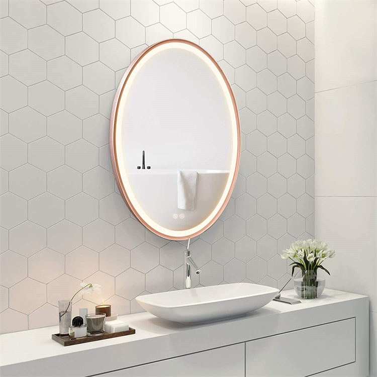 Drop ship Mailing order Pack Oval LED Bathroom with light wall mirror, touch switch, anti-fog IP44 energy-saving Nordic mirror Amazon Best Sell