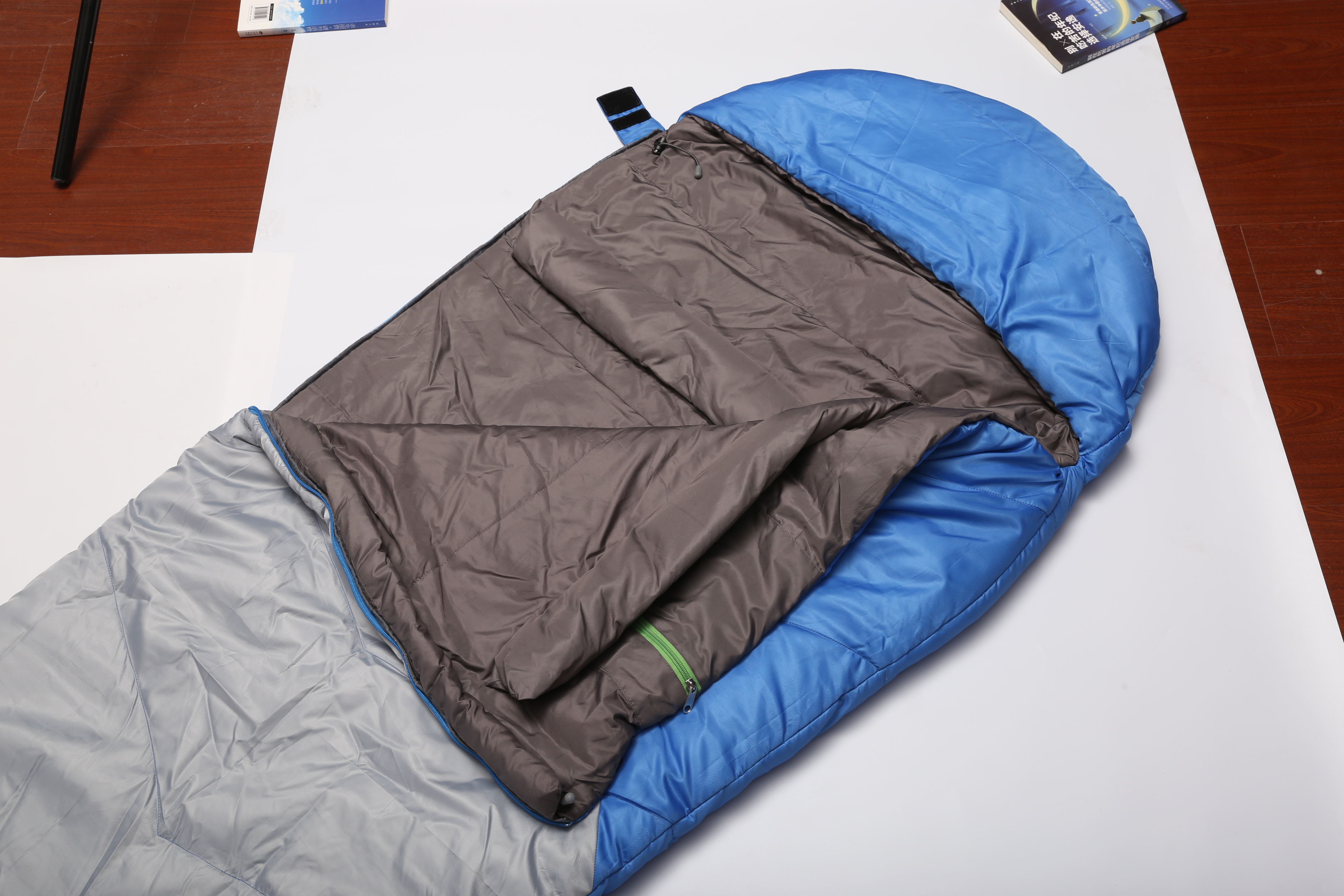 color-matching mummy sleeping bag