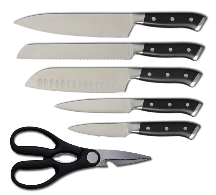 Hot Sale 7pcs Steel Head Kitchen Knife Set with Scissors and Knife Holder