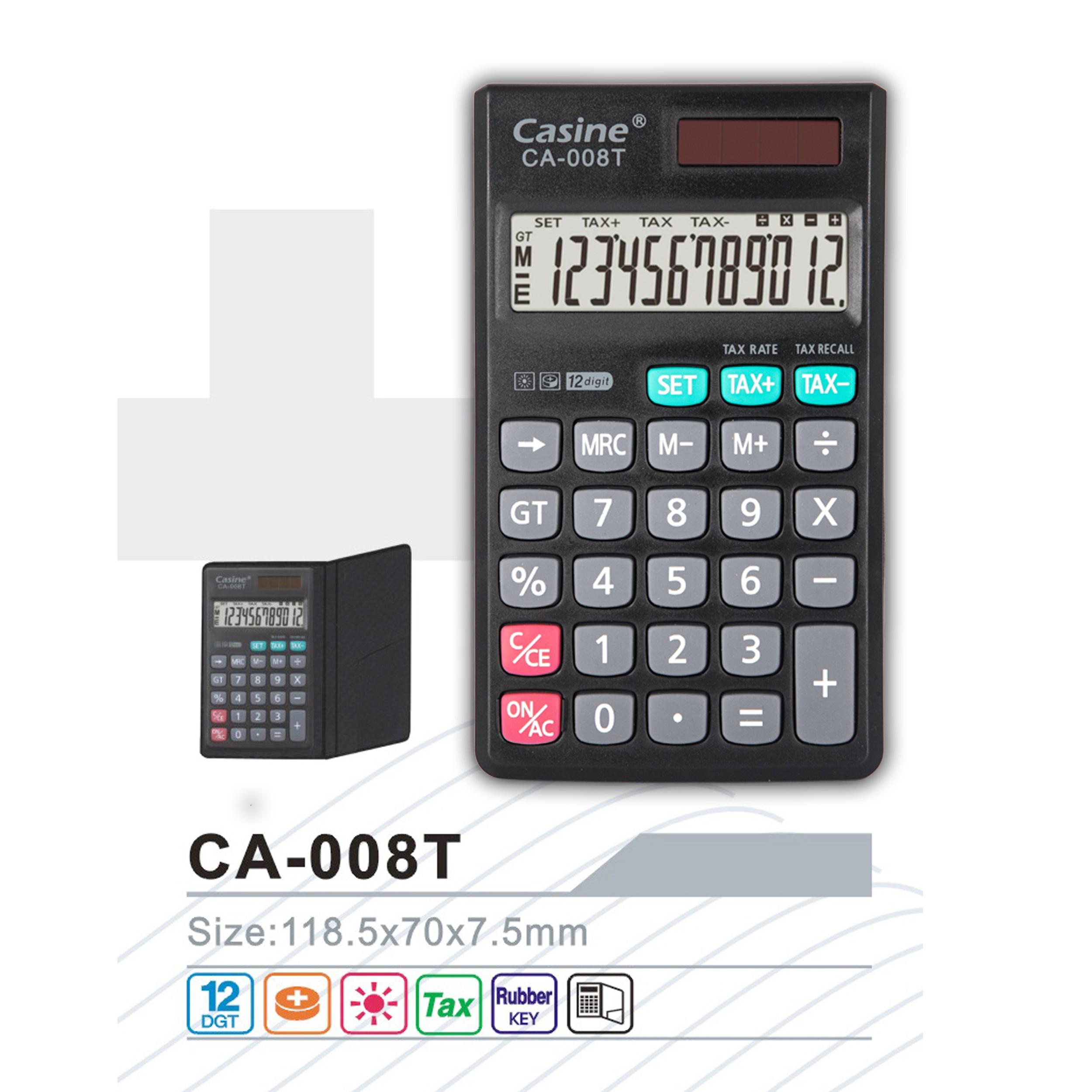 CA-008T - Casine- 12 digits handheld calculator with TAX