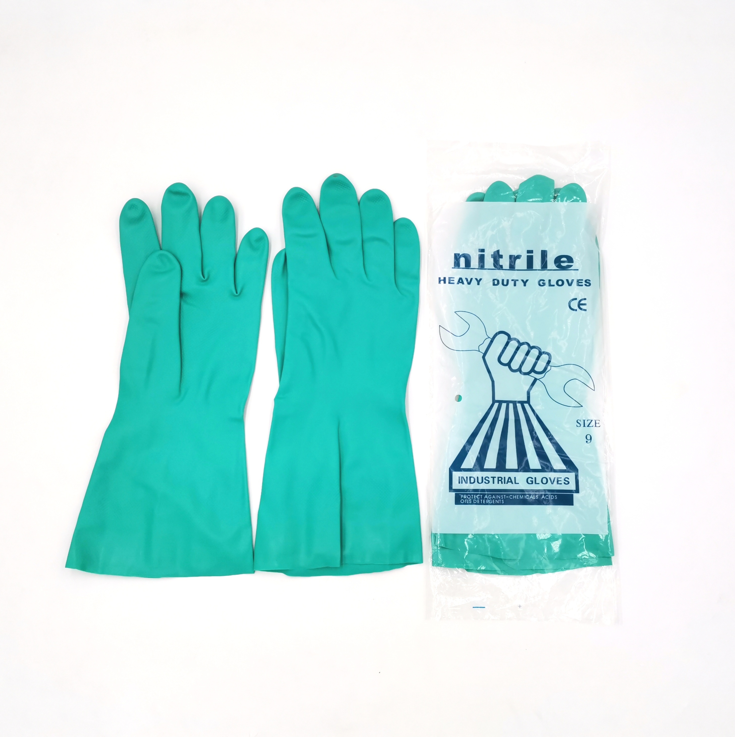 Xingli 33cm 15mil green diamod grip flocklined nitirle gloves