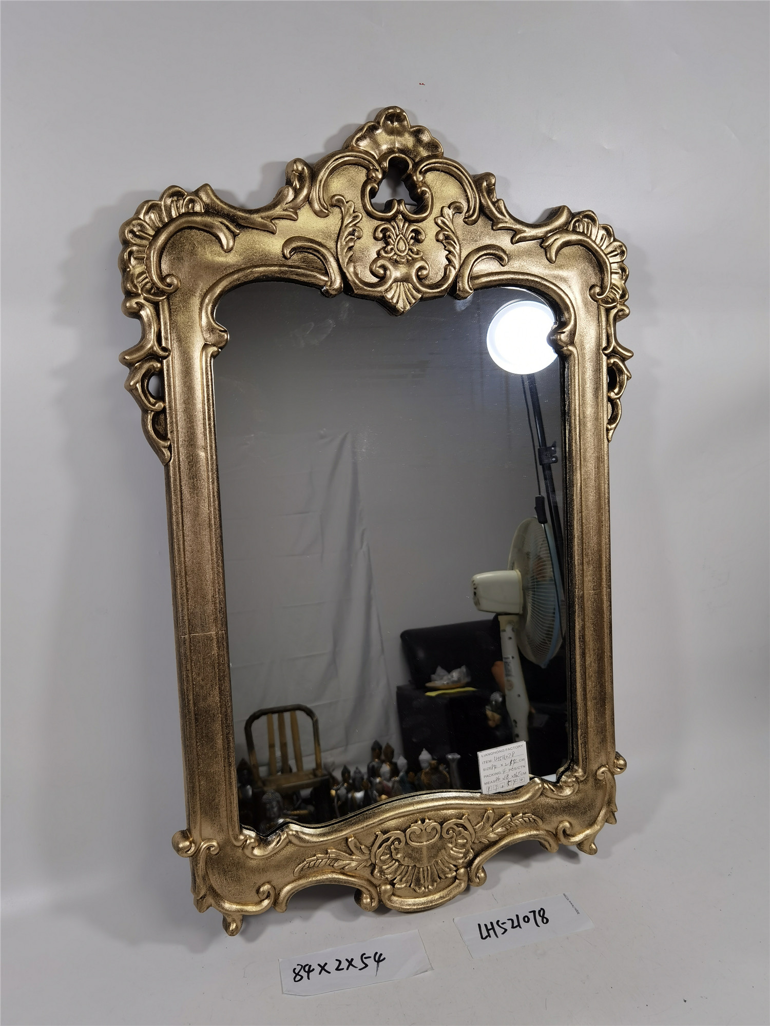 Antique wood laminated Italian white wall mirror